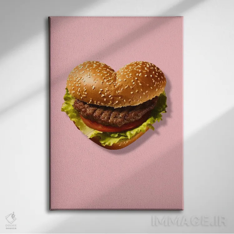 تابلو دکوراتیو همبرگر قلبی پاپ آرت اثر ادسون راموس - نمای روبهرو روی دیوار