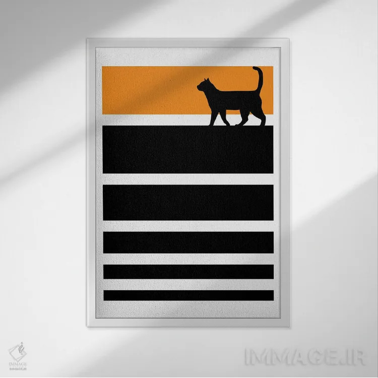 تابلو مینیمال گربه گرافیکی اثر ادسون راموس - نمای قابدار سفید