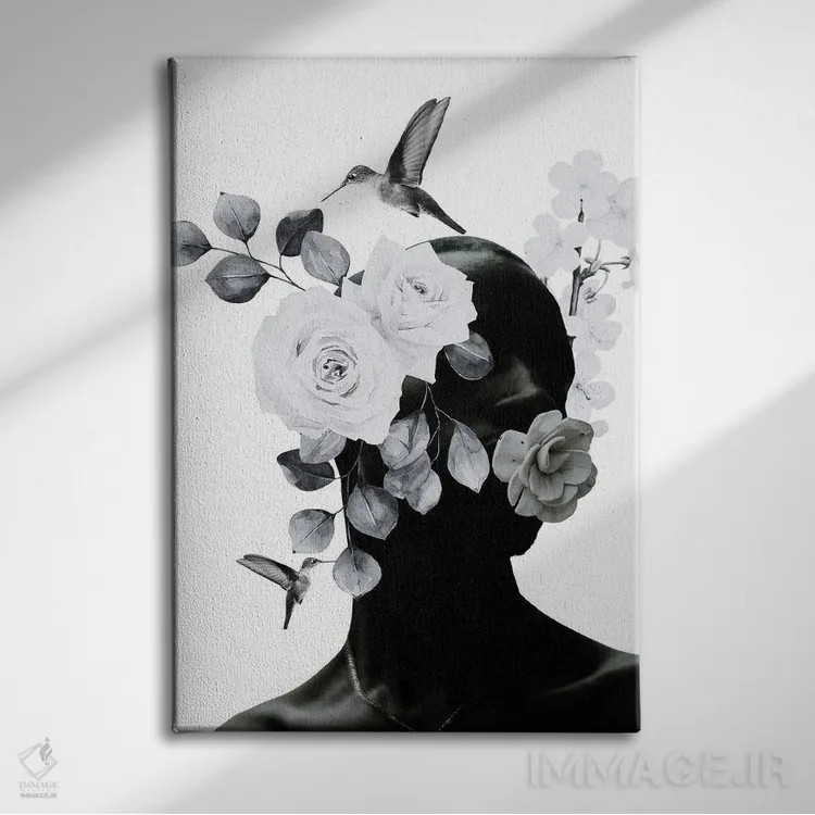 تابلو دکوراتیو کلاژ زیبایی سیاه اثر ادسون راموس - نمای روبهرو روی دیوار