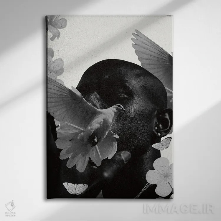 تابلو دکوراتیو کلاژ سوررئالیستی از انسان اثر ادسون راموس - نمای روبهرو روی دیوار