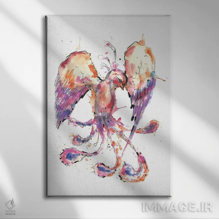 تابلو دکوراتیو ققنوس آبرنگی اثر ادسون راموس - نمای روبهرو روی دیوار