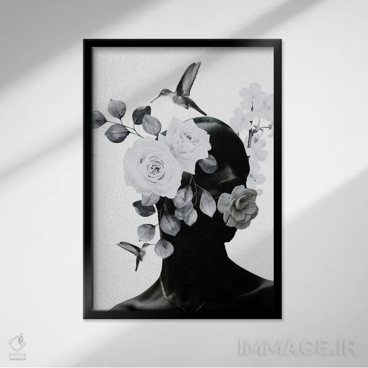 تابلو دکوراتیو کلاژ زیبایی سیاه اثر ادسون راموس - نمای قابدار مشکی