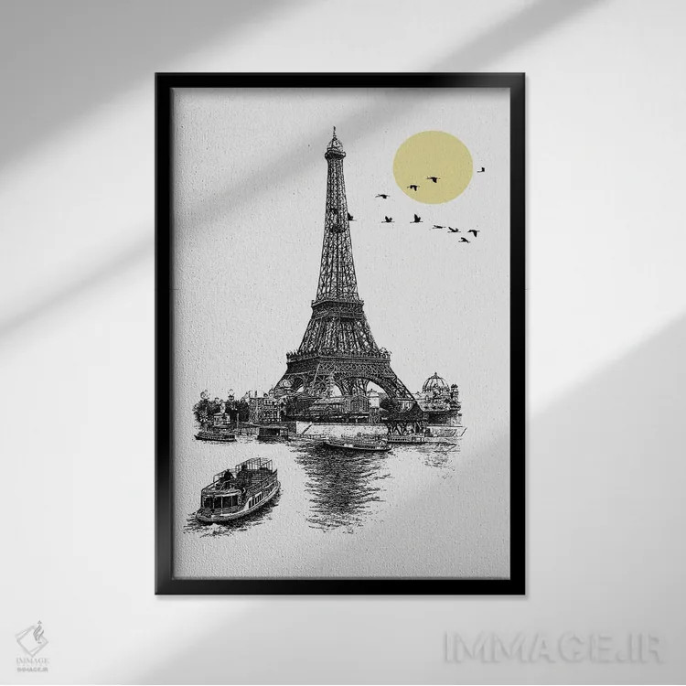 تابلو دکوراتیو هنر مینیمالیستی برج ایفل اثر ادسون راموس - نمای قابدار مشکی