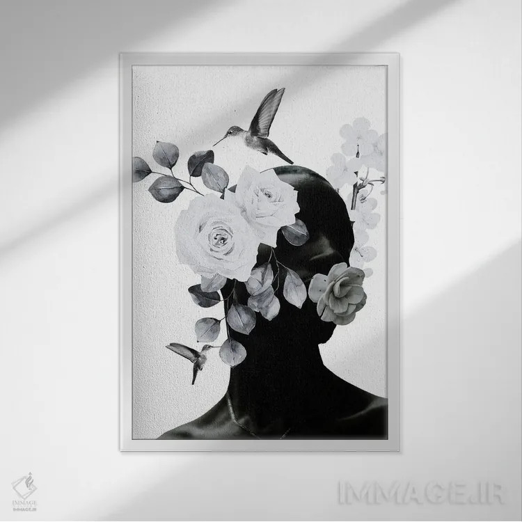 تابلو دکوراتیو کلاژ زیبایی سیاه اثر ادسون راموس - نمای قابدار سفید