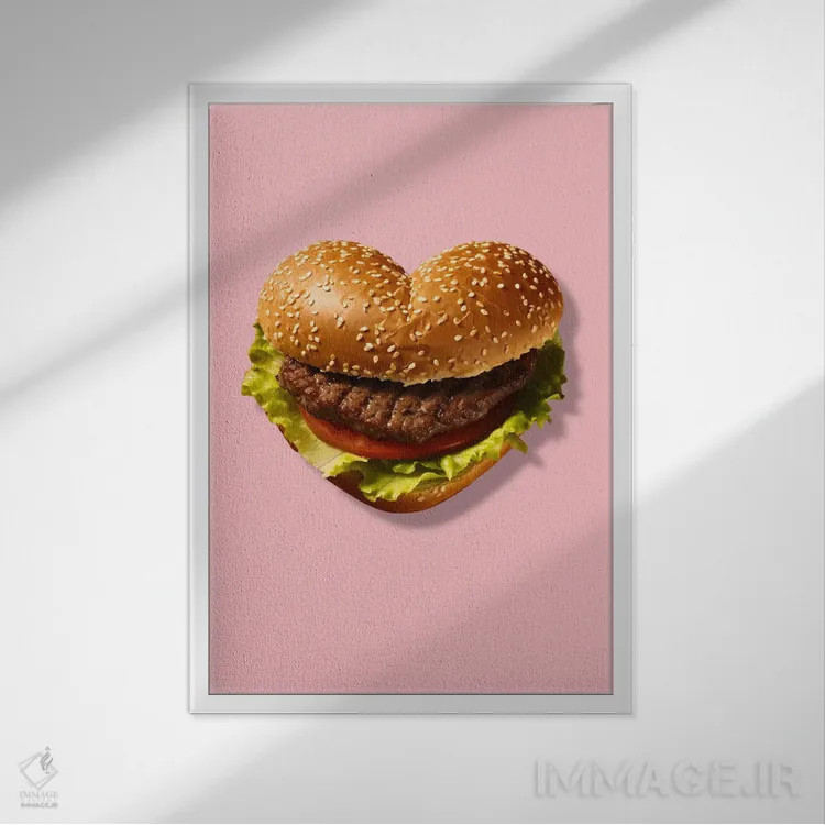 تابلو دکوراتیو همبرگر قلبی پاپ آرت اثر ادسون راموس - نمای قابدار سفید