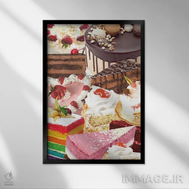 تابلو دکوراتیو کیک های رترو اثر ادسون راموس - نمای قابدار مشکی