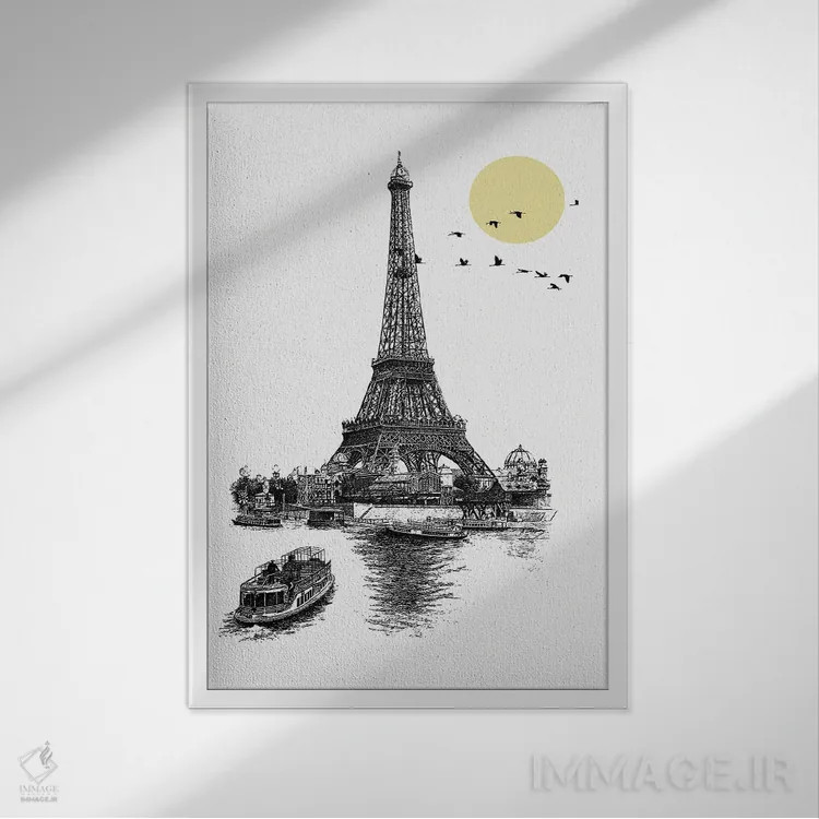 تابلو دکوراتیو هنر مینیمالیستی برج ایفل اثر ادسون راموس - نمای قابدار سفید