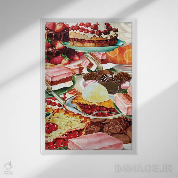 تابلو دکوراتیو پای ها و شیرینی ها اثر ادسون راموس - نمای قابدار سفید