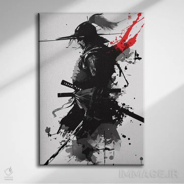 تابلو دکوراتیو سیلوئت جنگجوی سامورایی اثر ادسون راموس - نمای روبهرو روی دیوار