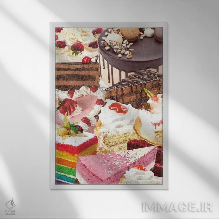 تابلو دکوراتیو کیک های رترو اثر ادسون راموس - نمای قابدار سفید