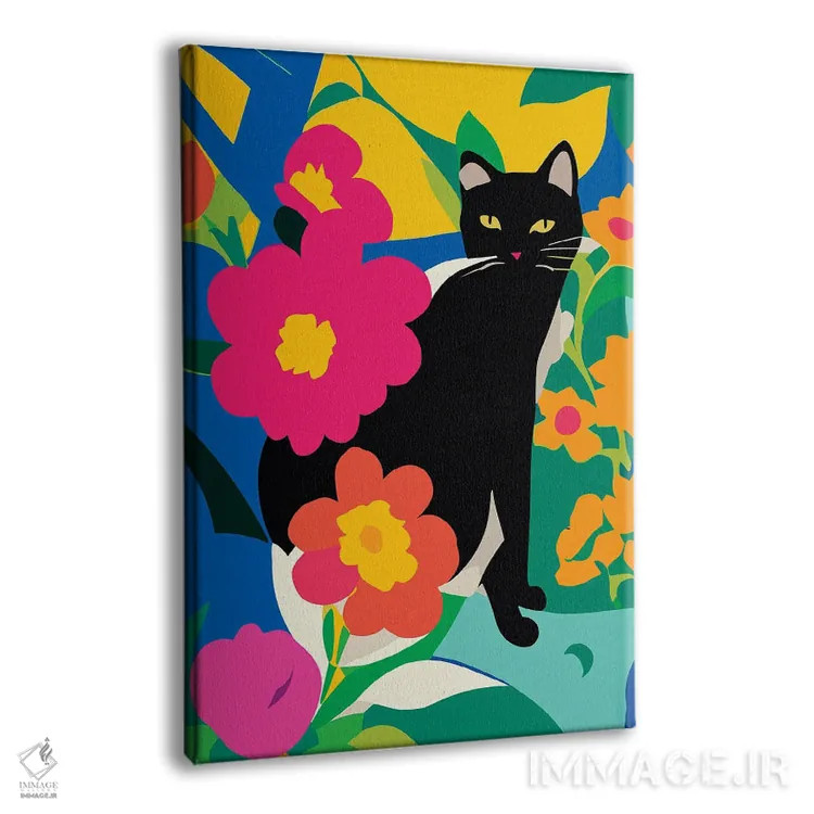 تابلو انتزاعی گربه و گل ها اثر ادسون راموس - نمای پرسپکتیو محصول