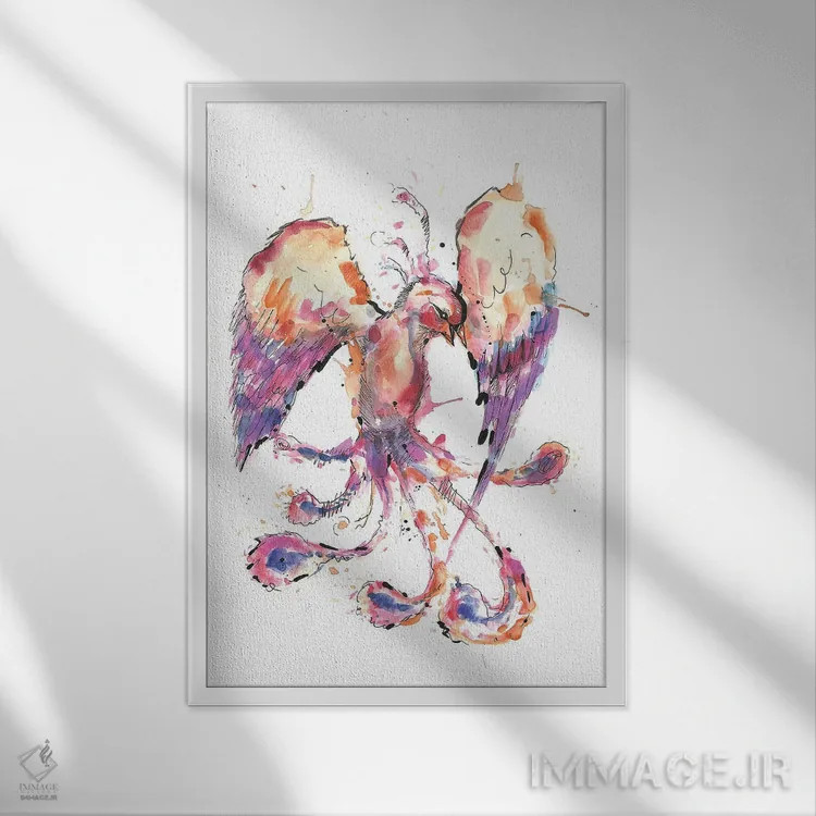 تابلو دکوراتیو ققنوس آبرنگی اثر ادسون راموس - نمای قابدار سفید