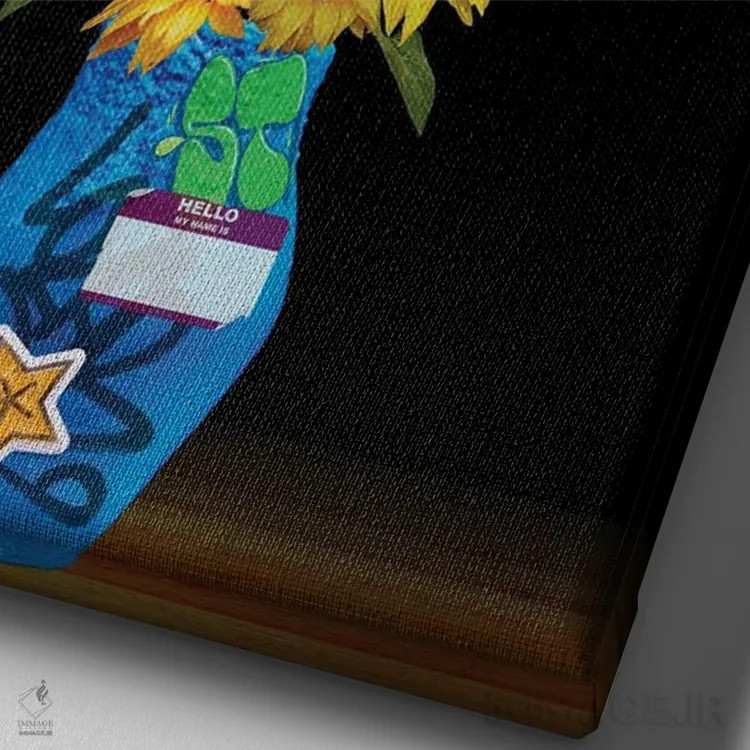 تابلو دکوراتیو گلدان آفتابگردان اثر ادسون راموس - نمای نزدیک بافت بوم