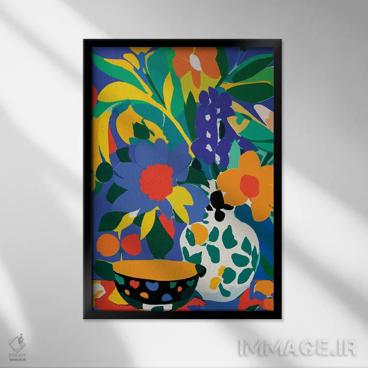 تابلو انتزاعی گلدان گل اثر ادسون راموس - نمای قابدار مشکی