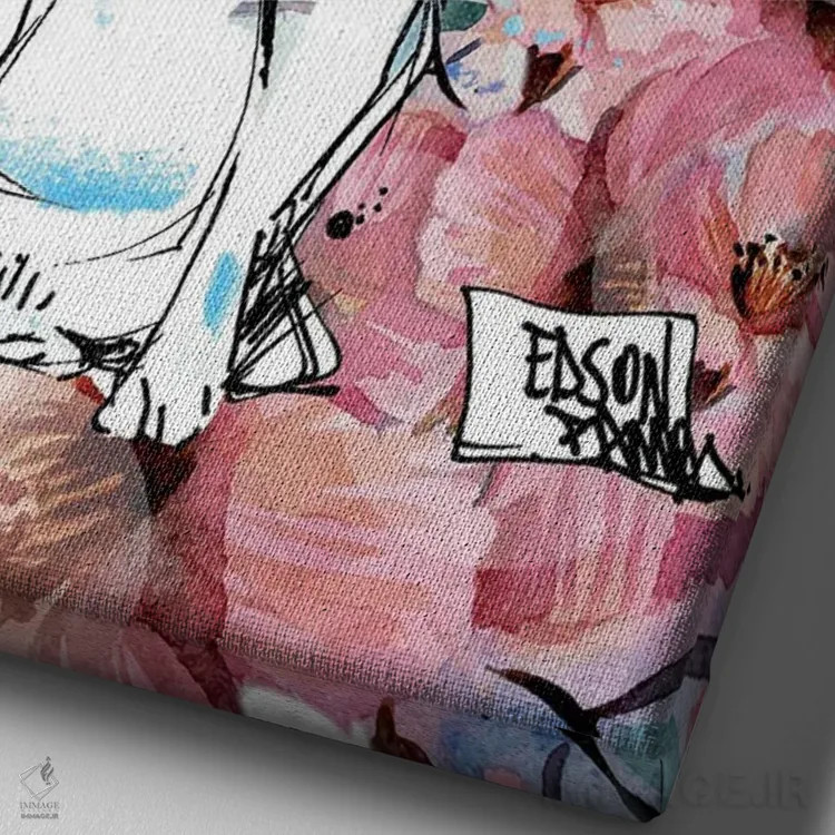 تابلو دکوراتیو سگ و گل ها اثر ادسون راموس - نمای نزدیک بافت بوم