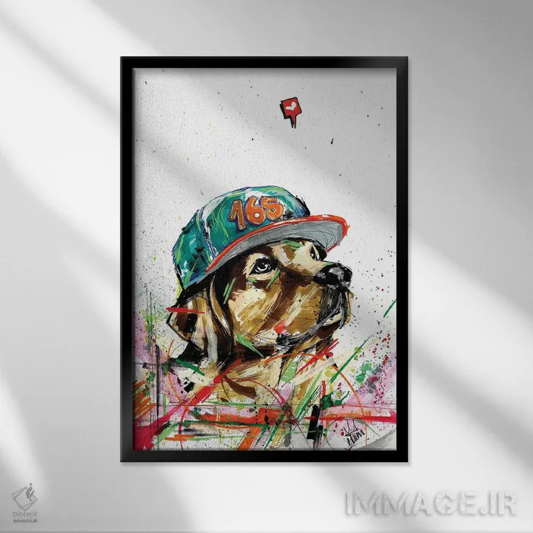 تابلو دکوراتیو سگ گلدن رتریور اثر ادسون راموس - نمای قابدار مشکی