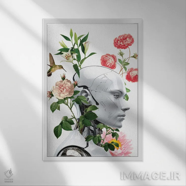 تابلو مدرن گل های رباتی اثر ادسون راموس - نمای قابدار سفید