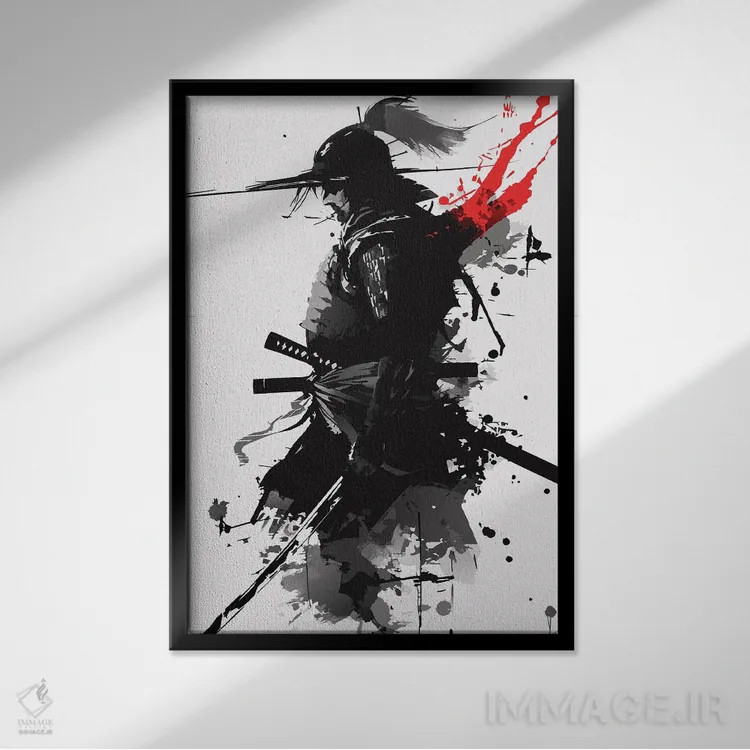 تابلو دکوراتیو سیلوئت جنگجوی سامورایی اثر ادسون راموس - نمای قابدار مشکی