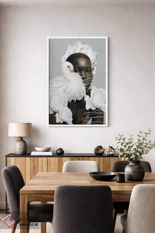 تابلو دکوراتیو قو و رزهای سفید اثر ادسون راموس - D3W