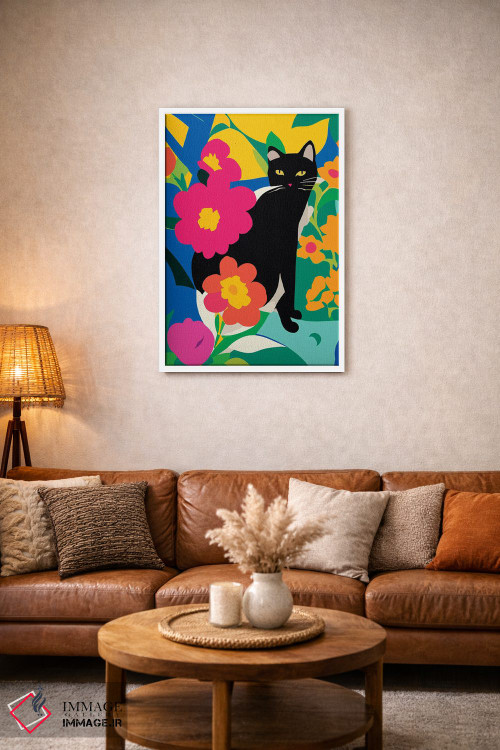 تابلو انتزاعی گربه و گل ها اثر ادسون راموس - D1W