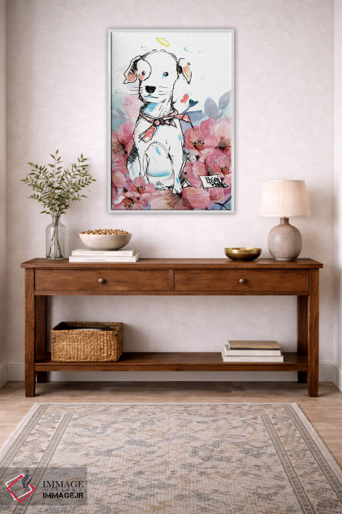 تابلو دکوراتیو سگ و گل ها اثر ادسون راموس - D2W