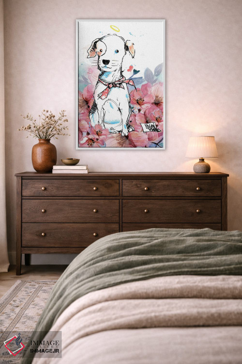 تابلو دکوراتیو سگ و گل ها اثر ادسون راموس - D3W