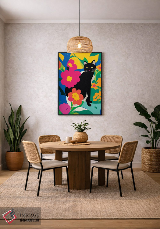 تابلو انتزاعی گربه و گل ها اثر ادسون راموس - D3B