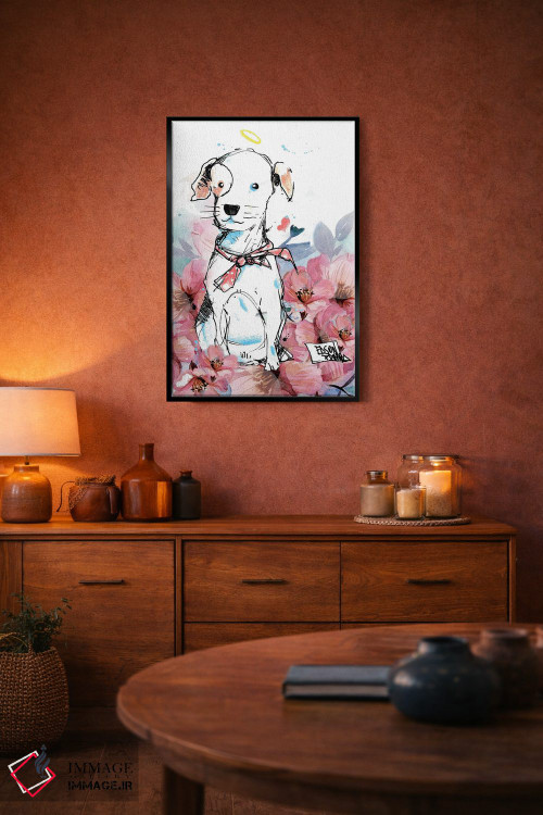 تابلو دکوراتیو سگ و گل ها اثر ادسون راموس - D5B