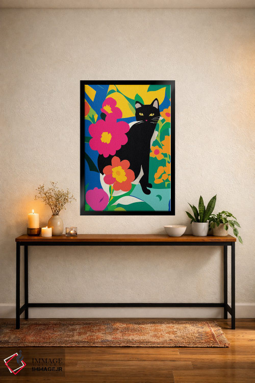 تابلو انتزاعی گربه و گل ها اثر ادسون راموس - D4B