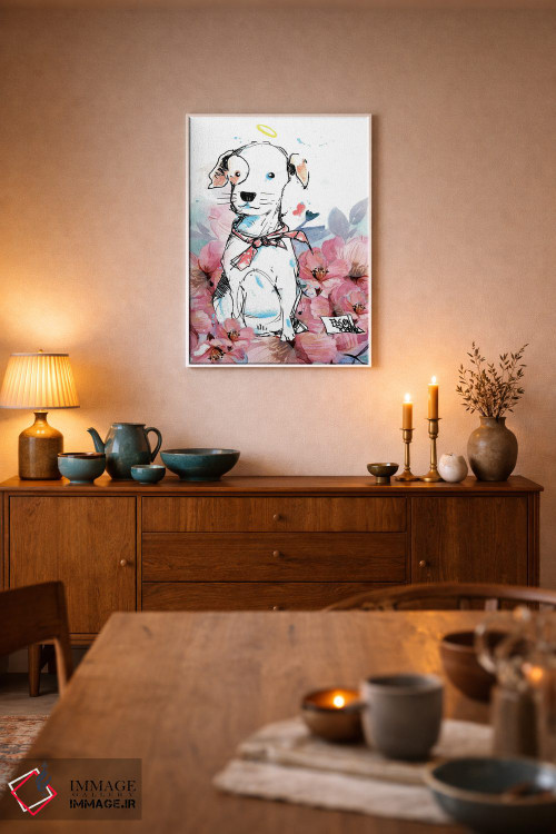 تابلو دکوراتیو سگ و گل ها اثر ادسون راموس - D6W