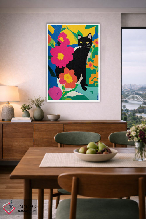 تابلو انتزاعی گربه و گل ها اثر ادسون راموس - D6W