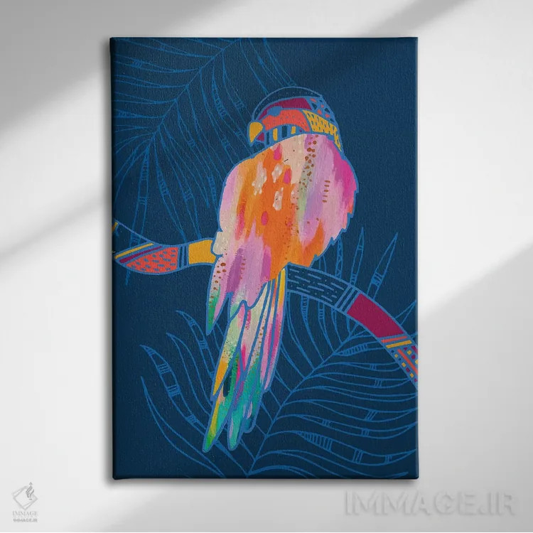 تابلو دکوراتیو طوطی اثر اتاوی - نمای روبهرو روی دیوار