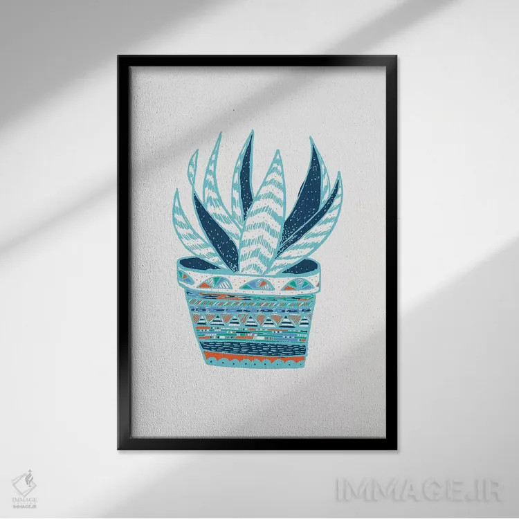 تابلو مدرن ساکولنت، آبی اثر اتاوی - نمای قابدار مشکی