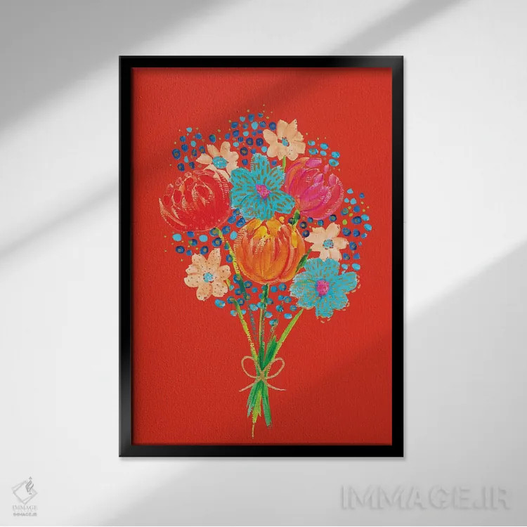 تابلو دکوراتیو دسته گل هفتم اثر اتاوی - نمای قابدار مشکی