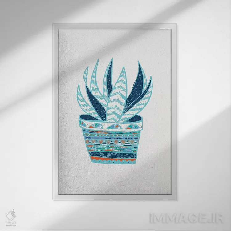 تابلو مدرن ساکولنت، آبی اثر اتاوی - نمای قابدار سفید