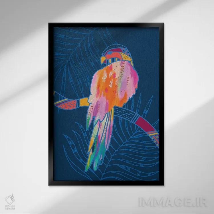 تابلو دکوراتیو طوطی اثر اتاوی - نمای قابدار مشکی