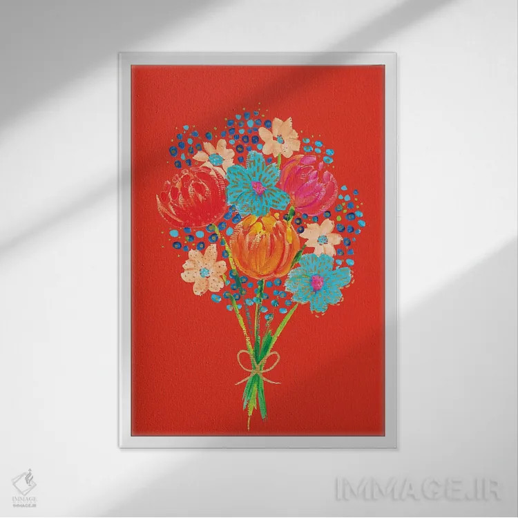 تابلو دکوراتیو دسته گل هفتم اثر اتاوی - نمای قابدار سفید