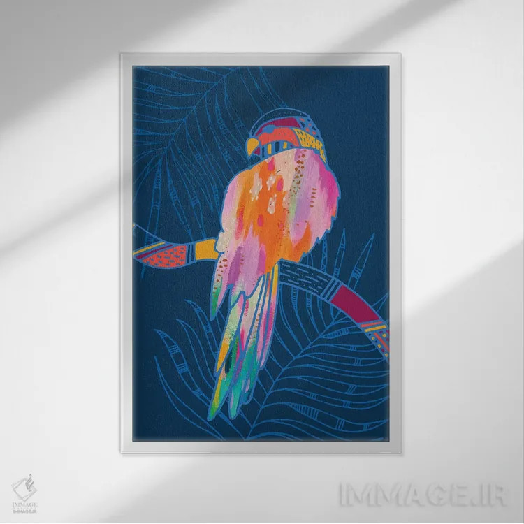 تابلو دکوراتیو طوطی اثر اتاوی - نمای قابدار سفید