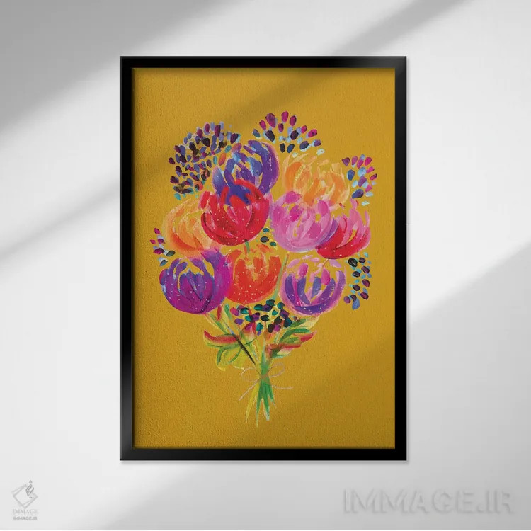 تابلو دکوراتیو دسته گل هشتم اثر اتاوی - نمای قابدار مشکی