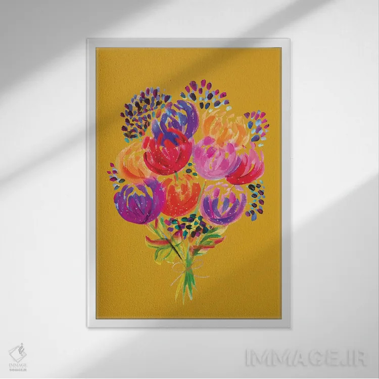 تابلو دکوراتیو دسته گل هشتم اثر اتاوی - نمای قابدار سفید