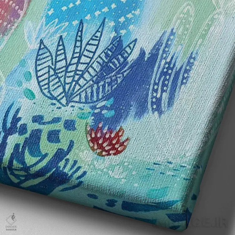تابلو انتزاعی بیابان آبی اثر اتاوی - نمای نزدیک بافت بوم