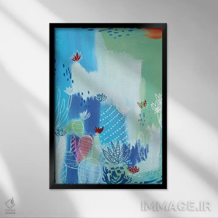 تابلو انتزاعی بیابان آبی اثر اتاوی - نمای قابدار مشکی