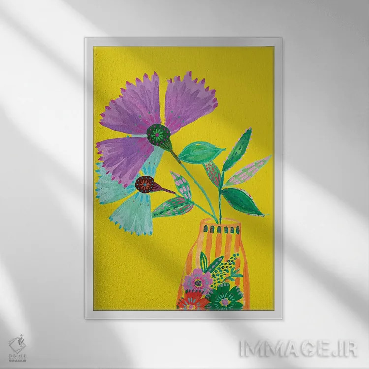 تابلو دکوراتیو گل های سبک بوهمی II اثر اتاوی - نمای قابدار سفید