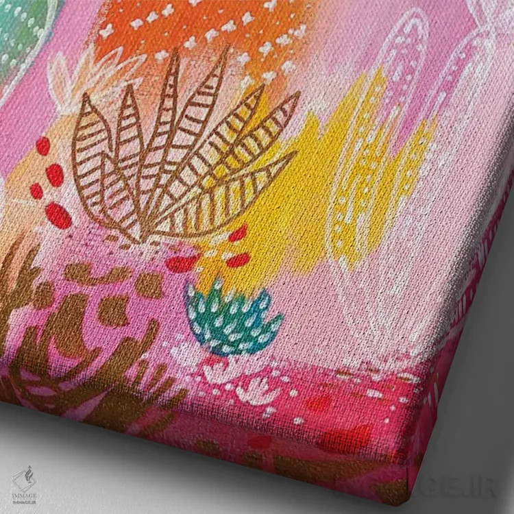 تابلو انتزاعی بیابان صورتی اثر اتاوی - نمای نزدیک بافت بوم