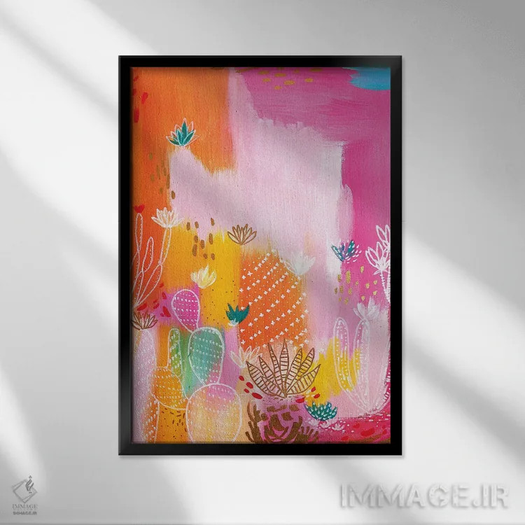 تابلو انتزاعی بیابان صورتی اثر اتاوی - نمای قابدار مشکی