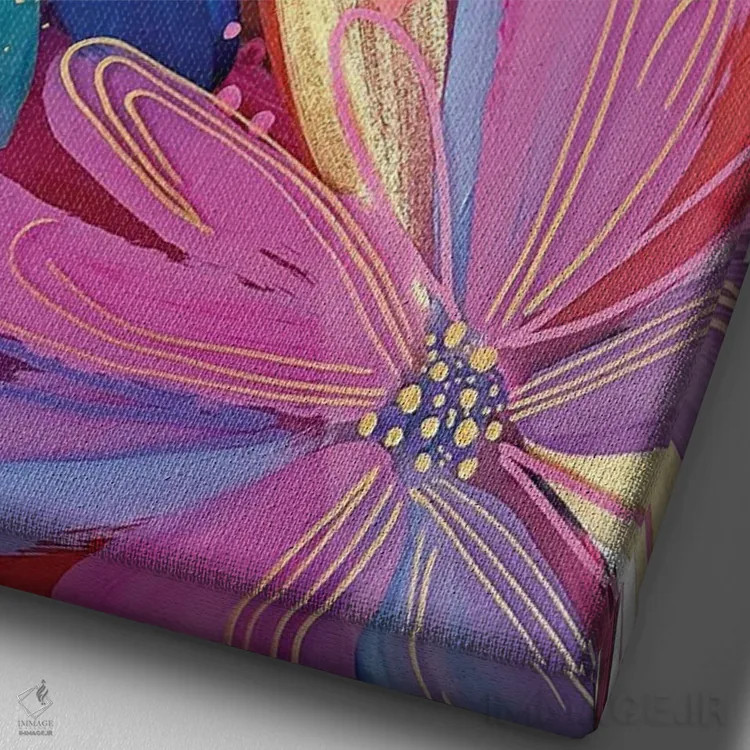 تابلو دکوراتیو گل ها روی شیشه I اثر اتاوی - نمای نزدیک بافت بوم