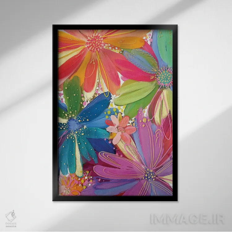 تابلو دکوراتیو گل ها روی شیشه I اثر اتاوی - نمای قابدار مشکی