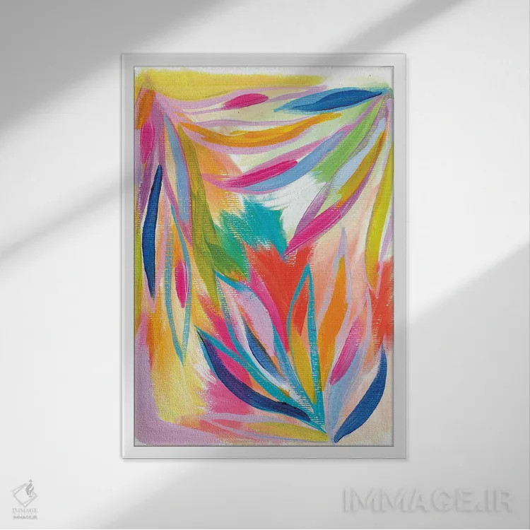 تابلو انتزاعی نخل پراکنده سوم اثر اتاوی - نمای قابدار سفید