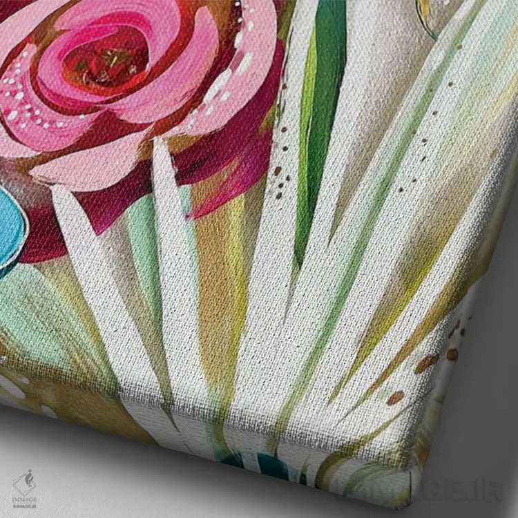 تابلو دکوراتیو گل ها روی شیشه II اثر اتاوی - نمای نزدیک بافت بوم