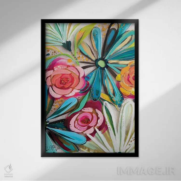 تابلو دکوراتیو گل ها روی شیشه II اثر اتاوی - نمای قابدار مشکی